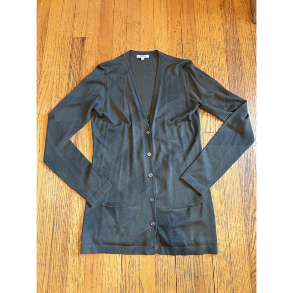 Burberry London Cardigan Sweater Womens Large Green Wool Cashmere Tonal Check - Picture 1 of 7